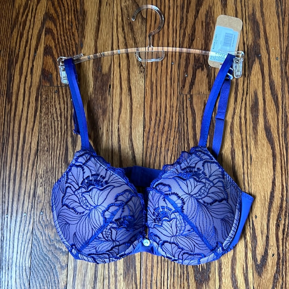 Blue plunge push up bra